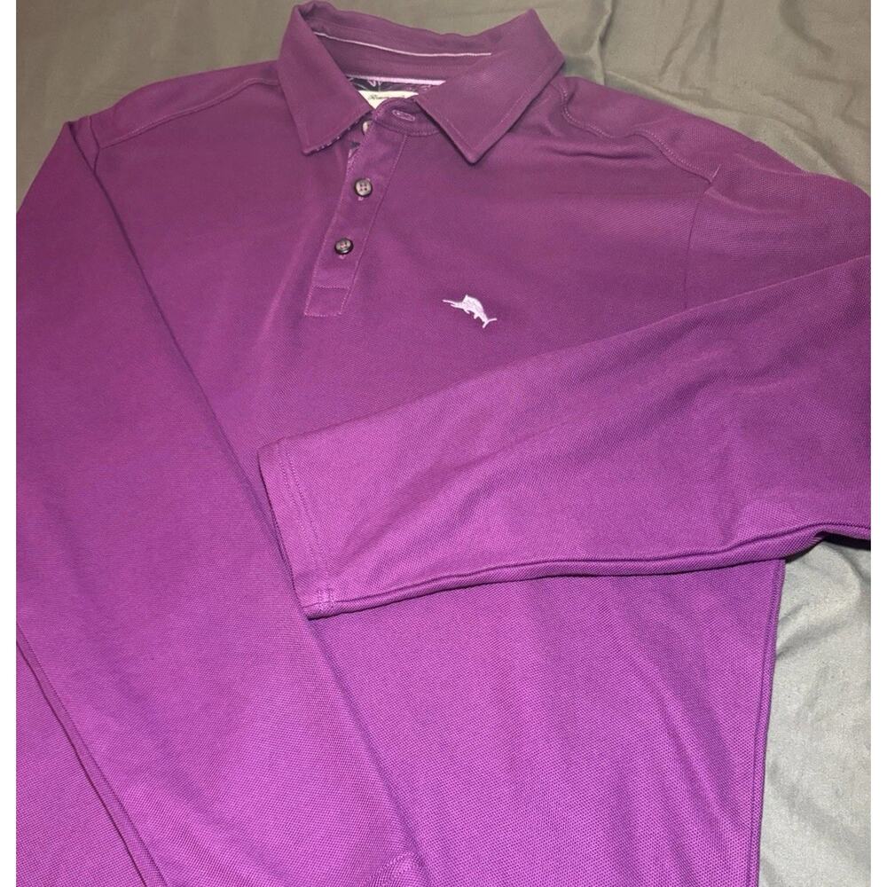 Tommy Bahama IslandZone Polo Shirt Men L Purple Long Sleeve Supima Cotton